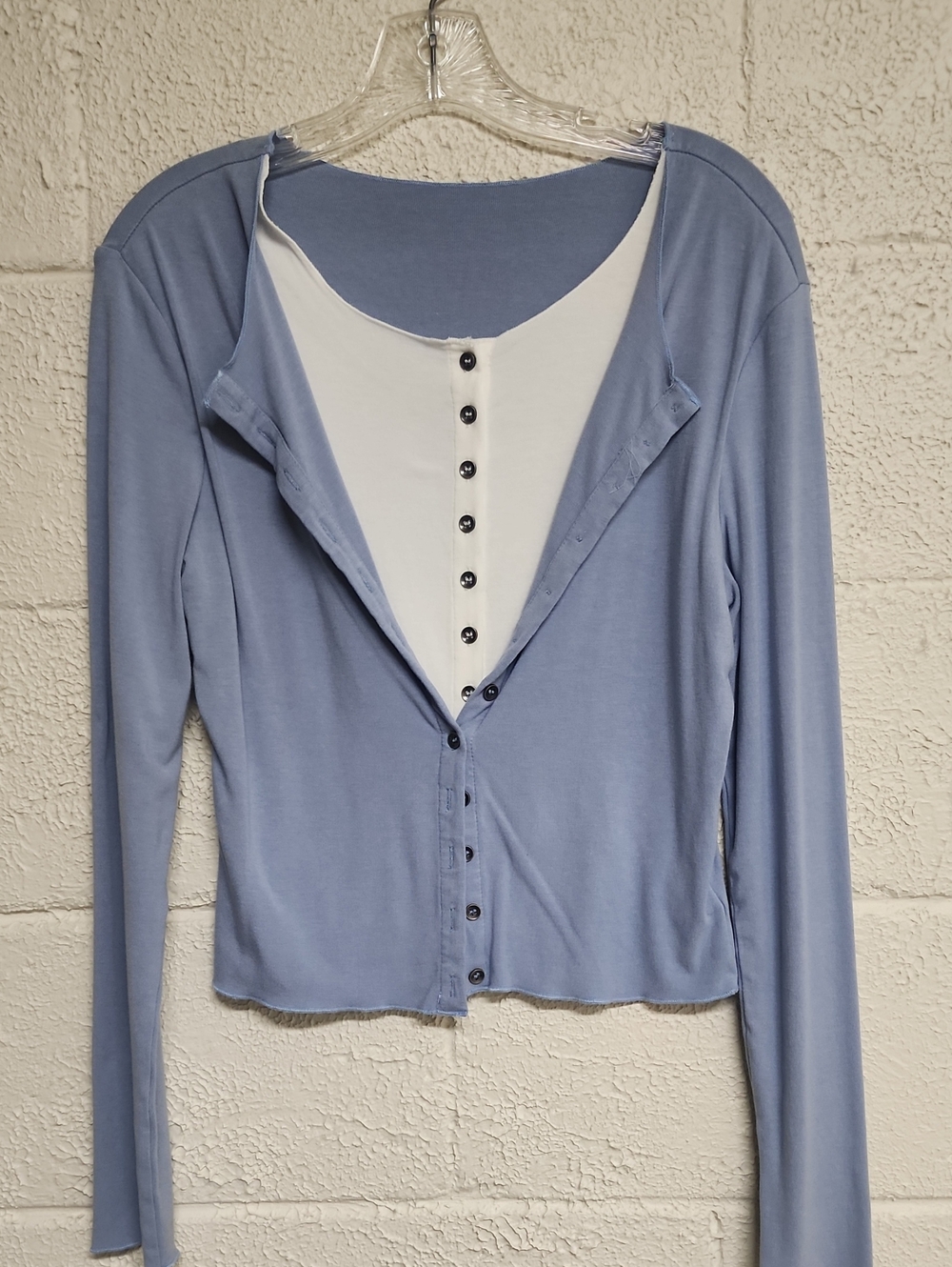 Commense Light Blue Long-Sleeve Layered-Look Button Front Top